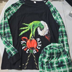 NEW Women's Christmas Crew Grinch Black and Green Apparel Pajama Set LARGE SIZE